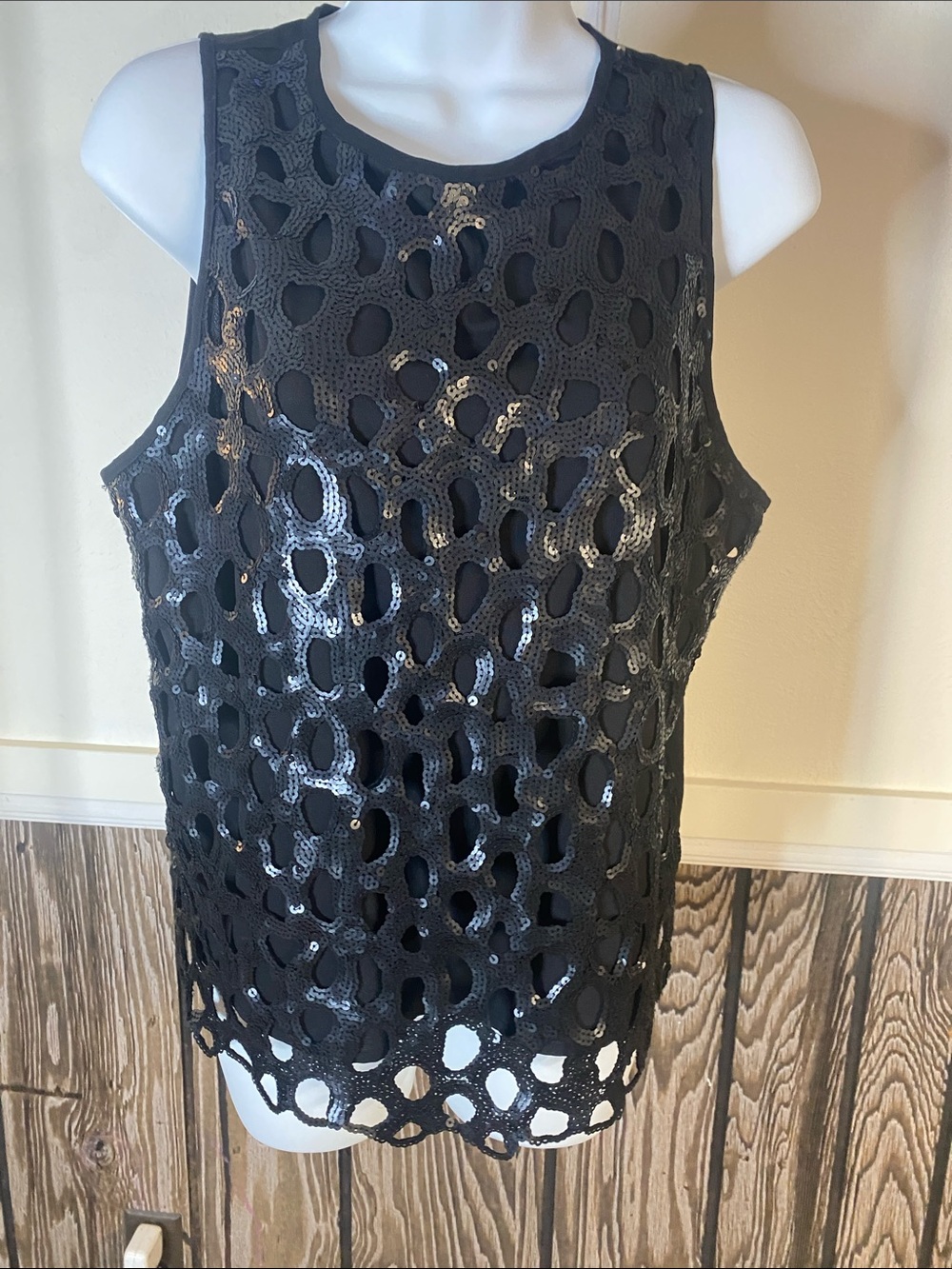 Trouve Black Openwork Sequin Tank